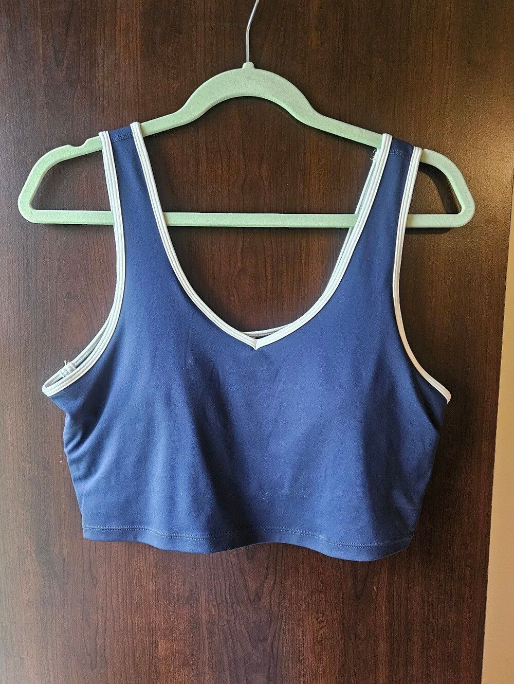 Yogalicious Navy Blue & White Trim Sports Bra Crop Top Size XL
